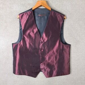 Perry Ellis America Vest Mens Large Burgundy Shiny Iridescent Formal Suit Vest